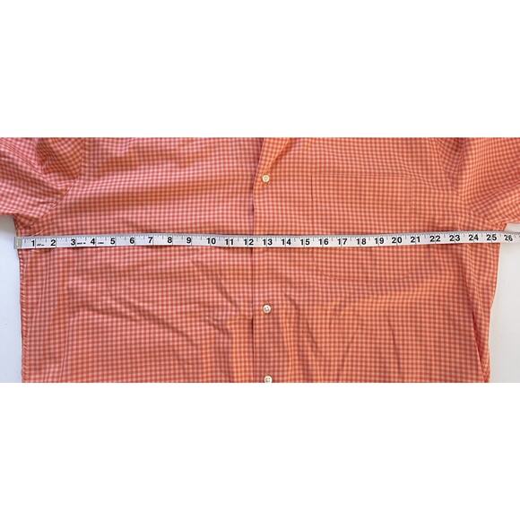 Peter Millar Men's Button Down Shirt 100% Cotton Orange Gingham Long Sleeve L - Picture 9 of 9